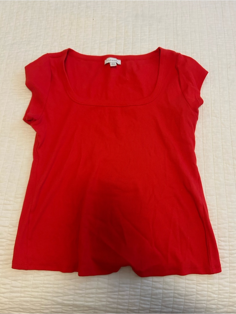 Topshop Red Scoop Neck Ribbed Short Sleeve Tee
